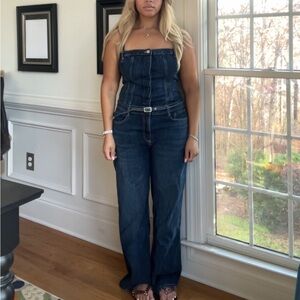 Zara Long TRF Denim Jumpsuit with Belt